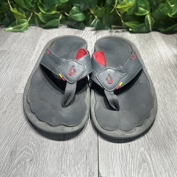 OluKai Kipi Thong Sandals Men\'s Size 9 Black Flip Flops Slip On Slides main image 4